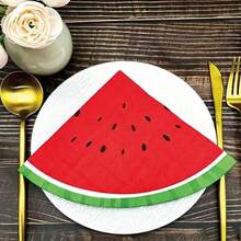20pcs/40pcs/100pcs Watermelon Themed Napkins: Featuring Sweet Red And Green Watermelon Slice Pattern, Disposable Paper Napkins, Perfect For Summer Fruit Themed Birthday Parties And Summer Wedding Decor. - View 3