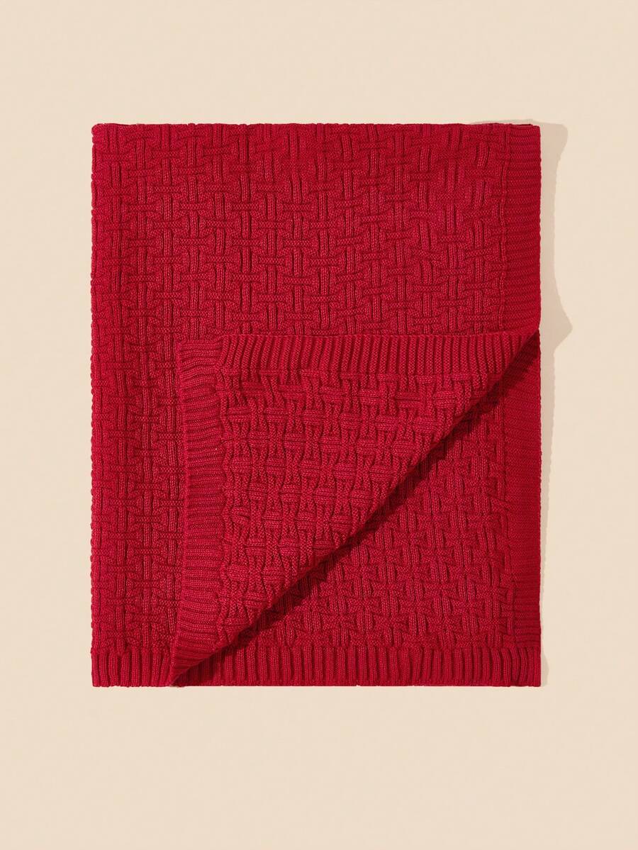 1pc Baby Knitted Blanket With Cross Pattern, Soft & Fashionable Throw Blanket For Daily Use - Red - View 1