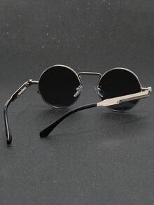 1 Pasang Kacamata Fashion Steampunk Bulat Logam Pria, Desain Kaki Pegas, Hadiah Wajib untuk Pacar, Aksesori Bingkai Logam Retro untuk Gaya Jalanan - MultiWarna - View 3