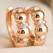 Gmzalx Bông tai vòng đồng tinh xảo, khảm đá Cubic Zirconia tổng hợp, thiết kế hạt tròn tối giản, phụ kiện phong cách đơn giản, quà tặng thanh lịch cho nữ - Hoa hồng vàng - Xem 6