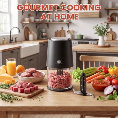 SUPERLEX Mini Electric Food Chopper, 2-Speed Settings, One-Button Operation, Easy To Use, Can Quickly Chop Ingredients, Comes With A 500Ml Jar, Small Kitchen Food Processor, Electric Garlic Crusher, With Turbo Function And Non-Slip Base