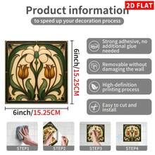 8/16/32/64pcs 6-Inch Vintage Floral Tile Stickers, Self-Adhesive Removable Wall Decals For Kitchen, Bathroom And Home Decor - C - View 9