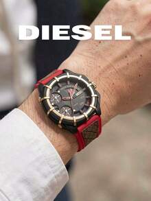 Diesel DZ4618 Men's Chronograph Watch|48MM Black‑Tone Case,Black Dial,Red Strap,Date Window,5BAR Water‑Resistant Fashion Wristwatch - Red - View 4