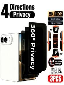 3pcs 4 Way 360 Degree Privacy Screen Protector Tempered Glass Compatible With IPhone 18 Pro Max 18 Pro Duo 9H+ Hardness, Anti-Fingerprint, Easy Installation, 4-Way Horizontal Privacy - Black - View 8