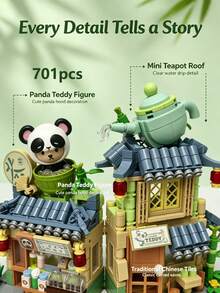 City Architecture Miniature Building Blocks Model, Panda Tea House, Western Restaurant, Spring Flower Shop 2-Story Building, Suitable For Adults To Relieve Stress And Reduce Anxiety, Interesting Adult Game Set, Creative Home Scene Puzzle, Perfect Birthday Gift, Exquisite Bedroom Construction Model (With Stickers) - Multicolor - View 2