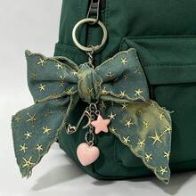 Vintage Star Denim Bow Keychain, Handmade Creative Small Accessory, Girls Best Friend Gift, Bag Charm Decoration - Blue - View 4