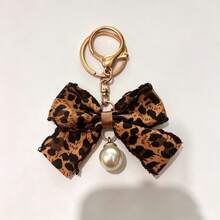 1pc Leopard Print Bow Keychain, Car Pendant, Hair Accessory, Casual Bohemian Party Cute Street Elegant Zinc Alloy, Suitable For All Seasons - Coffee Color - View 4
