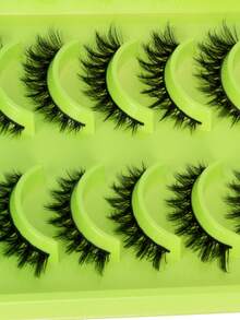 10 Pairs Natural Style False Eyelashes, Soft And Lightweight Faux Mink Lashes, Create Natural Makeup Look, Suitable For Daily Makeup, Suitable For Beginners - Green - View 4
