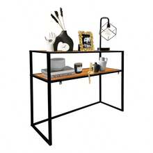 Credenza Minimalista con 2 Estantes, Bufetera Organizadora para Recibidor, Sala y Comedor, Mueble Auxiliar de Almacenamiento, Color Negro Mate - Beis - Ver 1