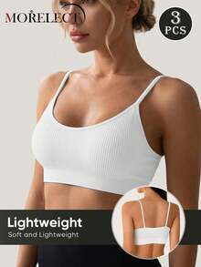 Morelect 3pcs Women's Wireless Bra With Removable Pads, Striped Design, Everyday Bra - White - View 3