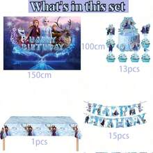 Disney Frozen Birthday Party Decoration Kit, Elsa Anna Olaf Cartoon Banner Table Cover Dessert Picks Set, Ideal For Birthday Celebration, Halloween, Xmas, New Year Party Decorations - Multicolor - View 8