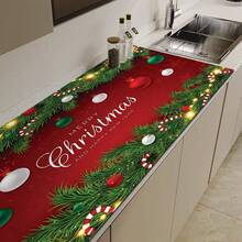 1pc, Christmas Series, Pine Branch & Colorful Ball Christmas Border Pattern Printed Coffee Bar Mat, Drainage Mat, Coffee Machine Soft Bottom Diatomaceous Earth Drainage Mat, Soft Rubber Drainage Mat, Super Absorbent & Wear-Resistant Dish Drying Mat, For Countertop Restaurant Kitchen Table Mat, Patio Dining Table Decor, Home Kitchen Supplies, Countertop Decor Mat - Multicolor - View 4