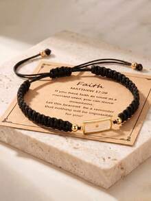 1pc Real Mustard Seed Faith Bracelet With Card, Matthew 17:20 Bible Verse Adjustable Black Braided Rope, 18K Gold Plated Christian Inspirational Gift - Seed Bead Bracelet - View 7