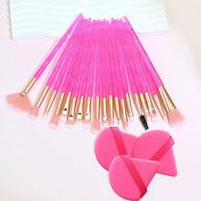20Pcs Glitter Crystal Handle Makeup Brush Set With 3Pcs Triangle Powder Puffs, Soft Gradient Bristles Professional Cosmetic Brushes For Foundation Powder Eyeshadow Blending, Beginner Makeup Tool Kit - Multicolor - View 8