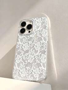 1PC Vintage White Lace Pattern Phone Case, Ins Style Premium Transparent Soft Shell Full Coverage Lens Protection Anti-Drop, Compatible With Apple 17Pro Max, 17Pro, 17, 16Pro Max, 16Pro, 16, 15Pro Max, 15Pro, 15, 14, 13, 12 Protective Case - White - View 3
