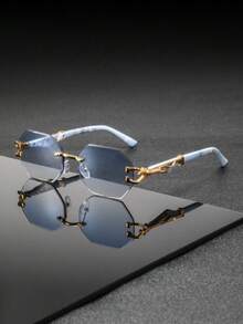 1pc Fashion Leopard Print Temple Sunglasses For Men - Baby Blue - View 2