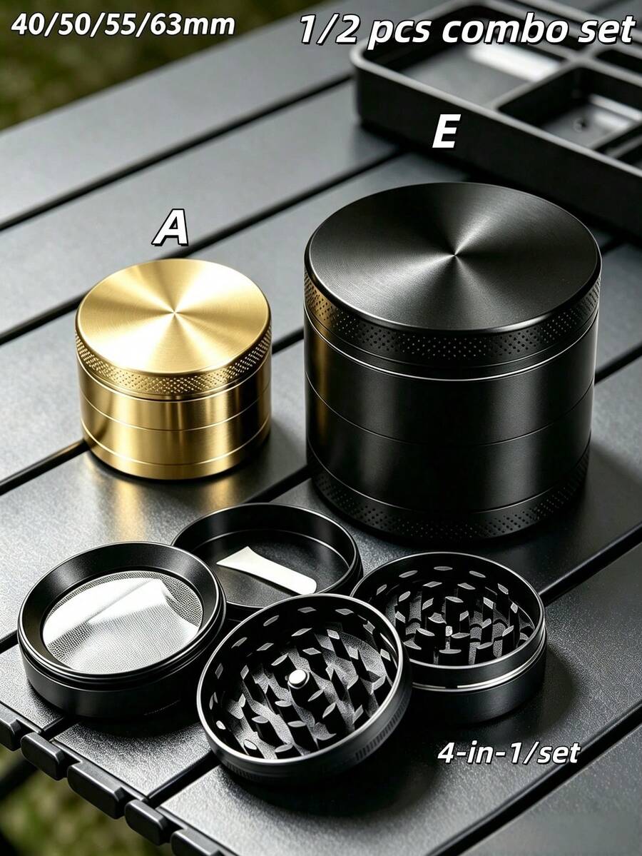 1/2件組專業級 40/50/55/63mm 寬腔鋅合金/塑膠草藥研磨器組合套組，銳利齒刃高效研磨耐用手動研磨器，返校季，節日吸菸者的最佳禮物，完美吸菸配件伴侶