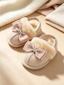 Infant Girl Bow Shoes, Plush Soft Sole Warm Toddler Shoes And Infant Slippers, Suitable For 0-18 Months - Apricot - View 5