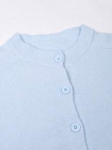 Women's Light Blue Cardigan Sweater, Round Neck Basic Style, Front Button Design, Comfortable Soft Medium Stretch, Suitable For Autumn And Winter Wear - Light Blue - View 3