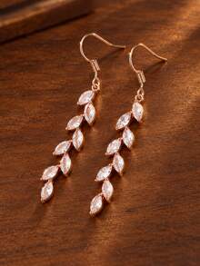 rakol 1 par de pendientes colgantes de hoja de circonita plateada para mujer, pendientes de piedra marquise elegantes y brillantes, joyería de declaración, regalo - Multicolor - Ver 6