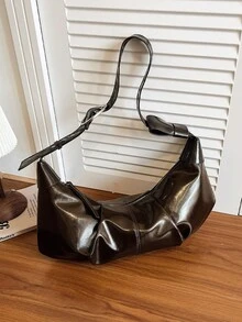 Modern Style Glossy PU Material Women's Crossbody Bag, High-End Pleated Design, Coffee Color Adjustable Shoulder Strap Shoulder Bag/Crossbody Bag - Coffee - View 6