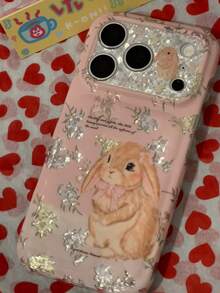 Cute Cartoon Rabbit Phone Case Compatible With Apple 17PRO, Soft Girly Style, 16ProMax New 15pro Women's Niche 18promax Full Coverage 17 Anti-Drop Silicone Soft Shell Cover - Khaki - View 4