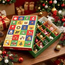 24pcs/1set New Christmas DIY Surprise Button Box, 24-Slot Christmas Advent Calendar Fun Punch Box - A - View 1