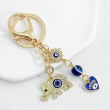 1pc Gold Rhinestone Elephant Evil Eye Keychain, Lucky Blue Eye Bag Charm Pendant, Amulet Gift For Women Girls - Multicolor - View 6