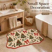 1pc, Washable Non-Slip Vintage Christmas Tree Bow Shaped Velvet Rug, Non-Slip Bottom With Soft And Delicate Surface, Suitable For Bedside Rug, Entrance Mat, Living Room, Bedroom, Bathroom, Kitchen, Machine Washable, Wear-Resistant And Easy To Clean, Modern Home Decor, Bedroom Bathroom Decor Rug, Housewarming Gift, Christmas Gift, Moving Gift And Other Occasions, Carpet, Rug, Living Room Rug, Bedroom Carpet, Geometric Rug, Vintage Rug, Hallway Runner, Aesthetic Room Decor, Fall Home Decor - C - View 5