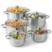 Geezy Stainless Steel Stock Pots With Glass Lids - Deep Casserole Cooking Pots With Induction Base For Gas, Electric, Ceramic & Halogen Hobs, Dishwasher Proof Cookware - View 1