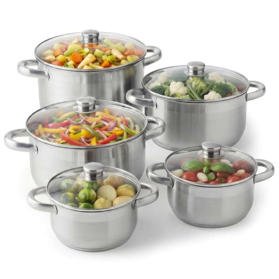 Geezy Stainless Steel Stock Pots With Glass Lids - Deep Casserole Cooking Pots With Induction Base For Gas, Electric, Ceramic & Halogen Hobs, Dishwasher Proof Cookware - View 1
