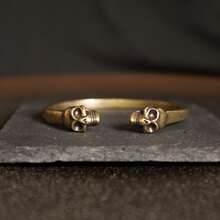 [Dark Gothic]Vintage Distressed Brass Skull Bracelet, Open Adjustable Cuff, Hardcore Punk Style Personalized Copper Jewelry - Brown - View 7