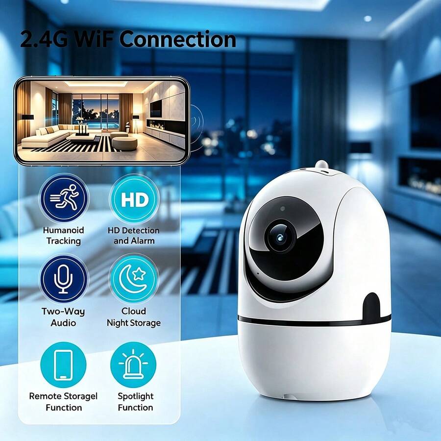 2.4G Wireless WiFi Camera, Indoor Security Camera, Human Tracking, Two-Way Audio, Night Vision With Fill Light, Home Baby/Pet Monitor, Rotatable/Tiltable Baby Monitor/Pet Camera, APP Remote View, Dome Surveillance Camera, Multiple Installation Options For Wall, Ceiling, Desktop - White - View 1