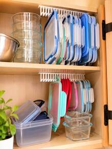 Lid Storage Rack, Under Cabinet Multi-Slot Lid Holder, Kitchen Organizer Rack, Under Sink Storage Rack, 5 Hooks/10 Hooks (Multiple Colors) Available, Space-Saving Wall-Mounted Kitchen Storage Rack, Sturdy Container Lid Holder With Installation Hardware, Built-In Cabinet Organizer, Keeps Lids Neat And Easy To Access, Suitable For Various Jar Lids - View 2