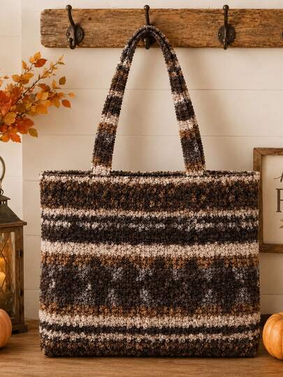 New Maillard Plaid Autumn/Winter Plush Women's Tote Bag/Handbag, Large Capacity Fashion Commuter Bag, Women's Tote Bag/Handbag, Autumn/Winter Plush Toiletry Bag, Autumn/Winter Essential Bag, Multi-Functional Women's Shoulder Bag, Holiday Bag, Fashion Women's Handbag, Suitable For Teenage Girls, Perfect For College, Shopping, Outdoor Activities, Travel Essentials, Back To School Essentials, Autumn/Winter Essentials