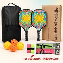 Complete Fiberglass Pickleball Racket Set,Sun Floral Design 2 Paddles+4 Balls+2 Overgrips+Carrying Bag,Light‑Weight Pickleball Equipment For Outdoor Recreation - Multicolor - View 11