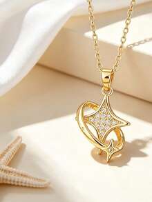 1pc Luxury Versatile Four-Pointed Star Pendant Necklace For Women, Commute Style, Zirconia Copper Starburst - Starburst Necklace - View 6
