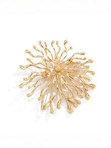 1pc Metal Sun Goddess Brooch, Geometric Golden Coral Lapel Pin, Versatile Decoration For Suit - Gold - View 2
