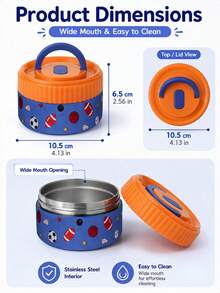 1pc Cute Cartoon Thermal Food Jar, Portable Stainless Steel Inner Food Container With Handle, Leakproof Lid For School Travel Snack Soup Storage,Leak Resistant Lunch Pot For Picnic School - Multicolor - View 12