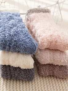 6/10/12pcs Random Color Coral Fleece Socks, Winter Warm Fluffy Slippers Socks For Women, Super Soft Comfortable Warm Short Socks, Suitable For Sleeping And Home Wear, 1/5 Pairs - Coral Fleece - View 3