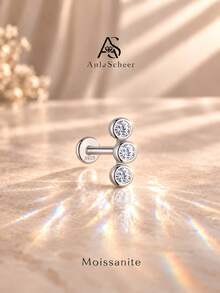 AnlaScheer 1件精緻時尚925純銀三石平背耳軟骨耳釘，低過敏性，適合女性與女孩日常配戴，日間婚禮派對禮物 - 銀色 - 查看 1