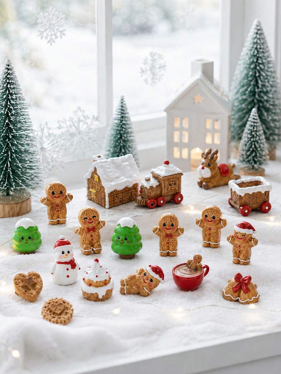 Christmas Gingerbread Man Miniature Set, Includes 1 Small Gingerbread Man, 1 House, 1 Train And 1 Snowman; Miniature Christmas Tabletop Decoration And Ornament, Perfect For Christmas Decoration And Car Decoration - Gingerbread Man Figurine - View 1