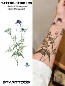 STARTTOOS 4PCS Fresh Aesthetic Floral & Fern Pattern Party Gifts Festival Tattoos Holiday Gift Temporary Waterproof Tattoo Stickers For Arm, Waist, Abdomen, Back, Legs - Multicolor - View 3