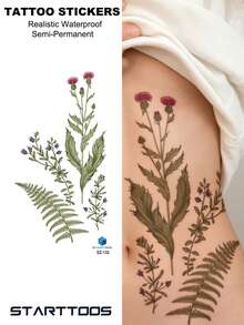 STARTTOOS 4PCS Fresh Aesthetic Floral & Fern Pattern Party Gifts Festival Tattoos Holiday Gift Temporary Waterproof Tattoo Stickers For Arm, Waist, Abdomen, Back, Legs - Multicolor - View 4