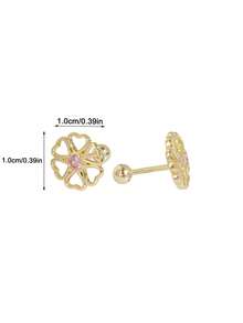 Artepollo Dainty Enamel Pink CZ Stud Earrings, S925 Sterling Silver 14K Gold Plated, Rainbow Crown Bow Candy Flower Windmill Ear Jewelry, Gift Box - Gold - View 17