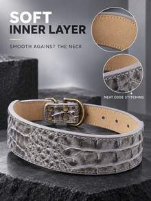 Pet Dog Wide Collar, Crocodile Embossed Wide Neck Strap, Bronze Metal Buckle And D-Ring Design, Adjustable For Medium To Large Dogs Daily Wear And Walking, Purple/Grey/Brown, L-3XL - Multicolor - View 6