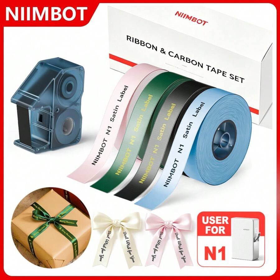 NIIMBOT N1/B18 Satin Ribbon Label/Special Carbon Ribbon For Thermal Transfer Printer Ribbon Long Lasting And No Fading For Gift DIY Birthday Party Flower Wedding - View 1