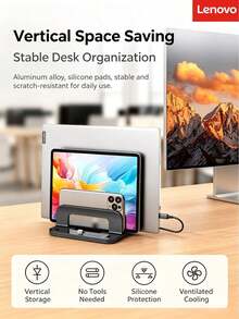Lenovo WL02 Vertical Laptop Stand, Adjustable Width, Silicone-Padded ...
