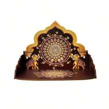 1pc Hand-Painted Wooden Temple, Suitable For Home And Office, Wall-Mounted Desktop Modern Temple, Suitable For Home Or Store Walls, Floating Shelf - Camel - View 4