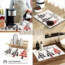 1pc Christmas Series Red & Black Plaid Cartoon Christmas Tree Pattern Printed Coffee Bar Mat, Drainage Mat, Coffee Machine Soft Bottom Diatomaceous Earth Drainage Mat, Soft Rubber Drainage Mat, Super Absorbent Wear-Resistant Dish Drying Mat, For Countertop Restaurant Kitchen Table Mat, Patio Dining Table Decor, Home Kitchen Supplies, Countertop Decorative Mat - Multicolor - View 6